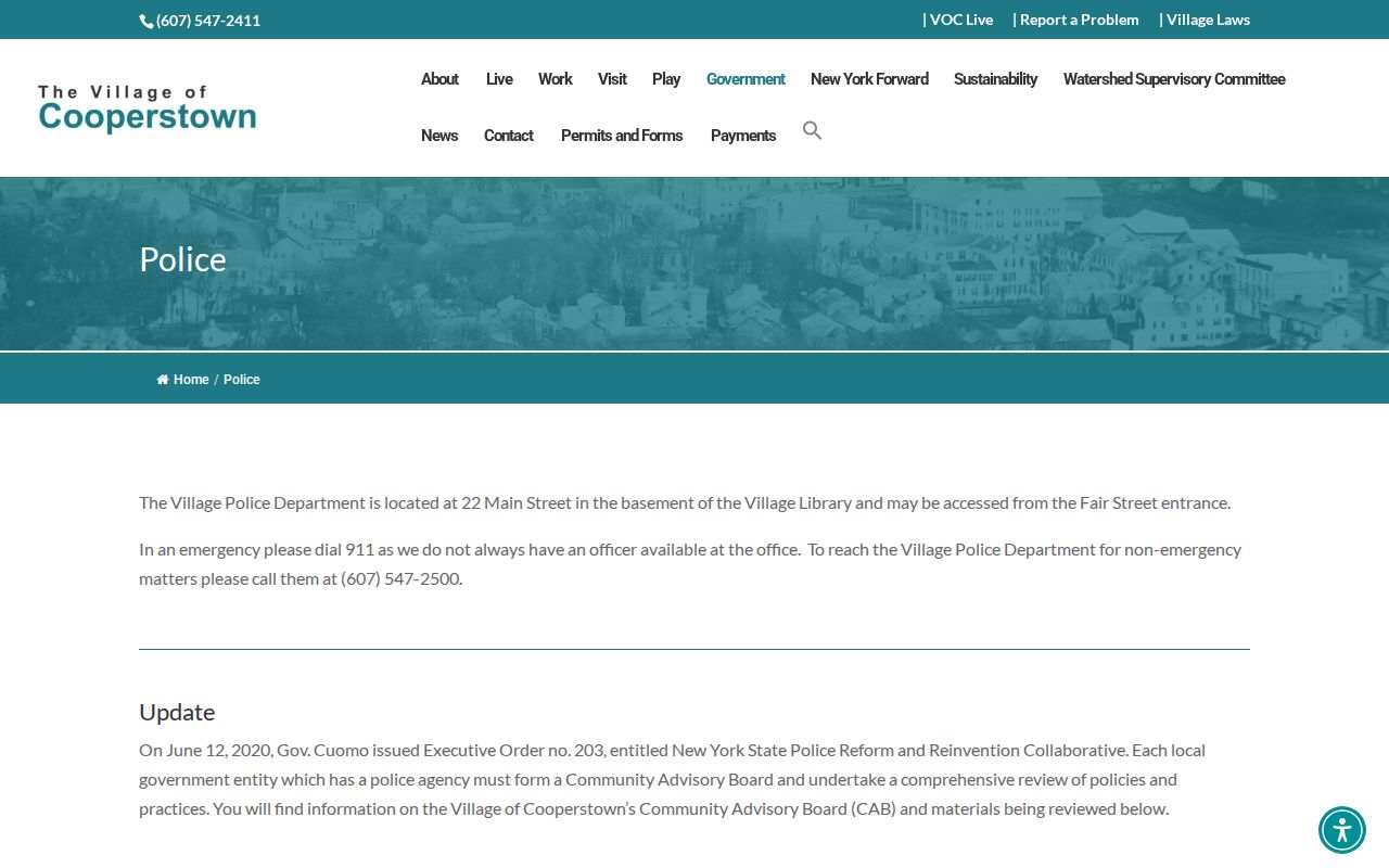 Cooperstown criminal history police department records contact