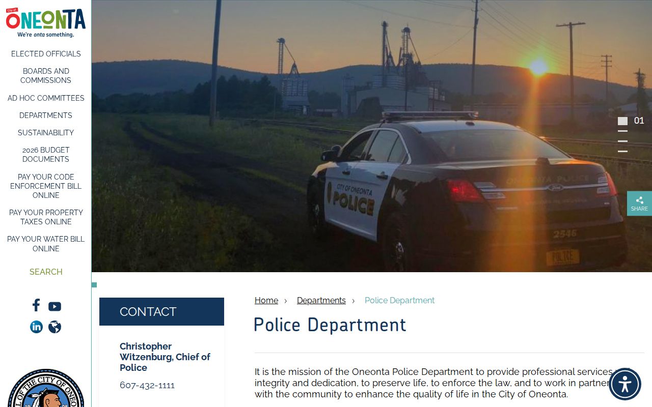 Oneonta criminal history police department records page