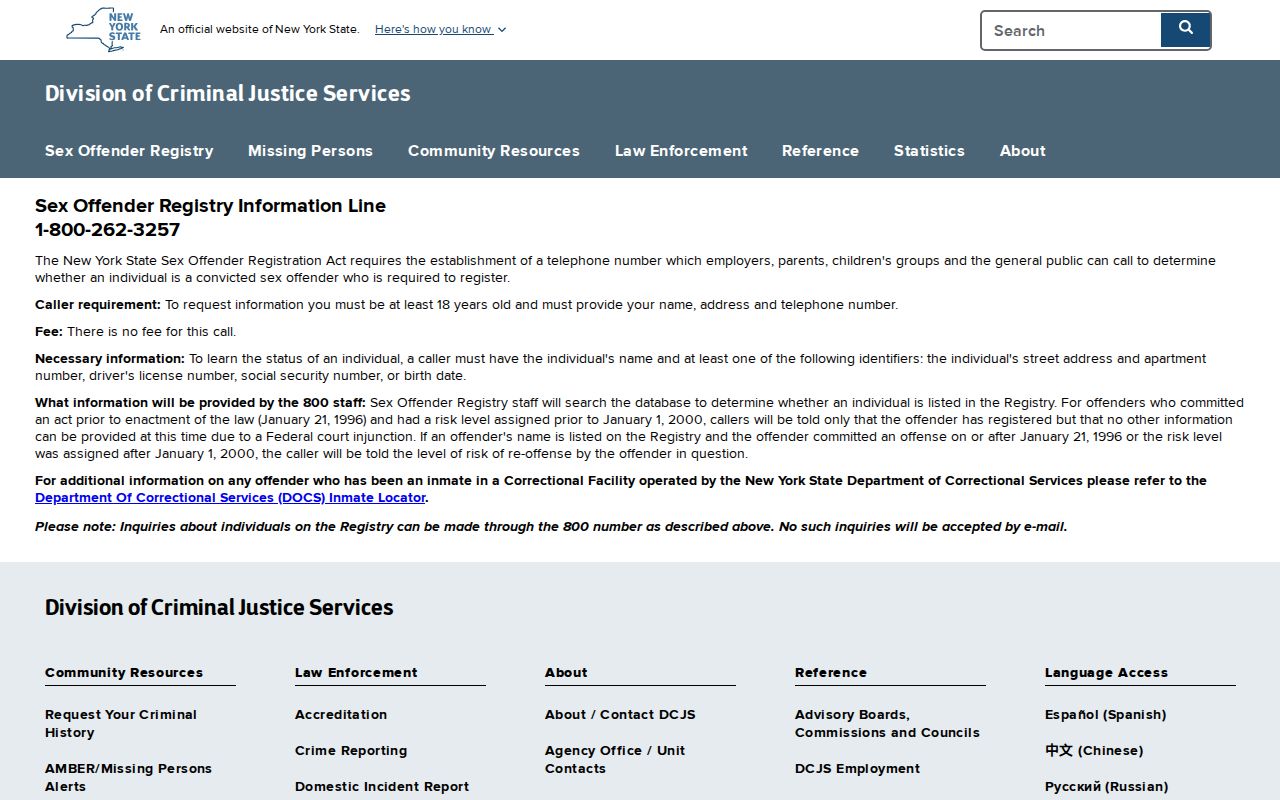 Otsego County sex offender registry telephone information line instructions