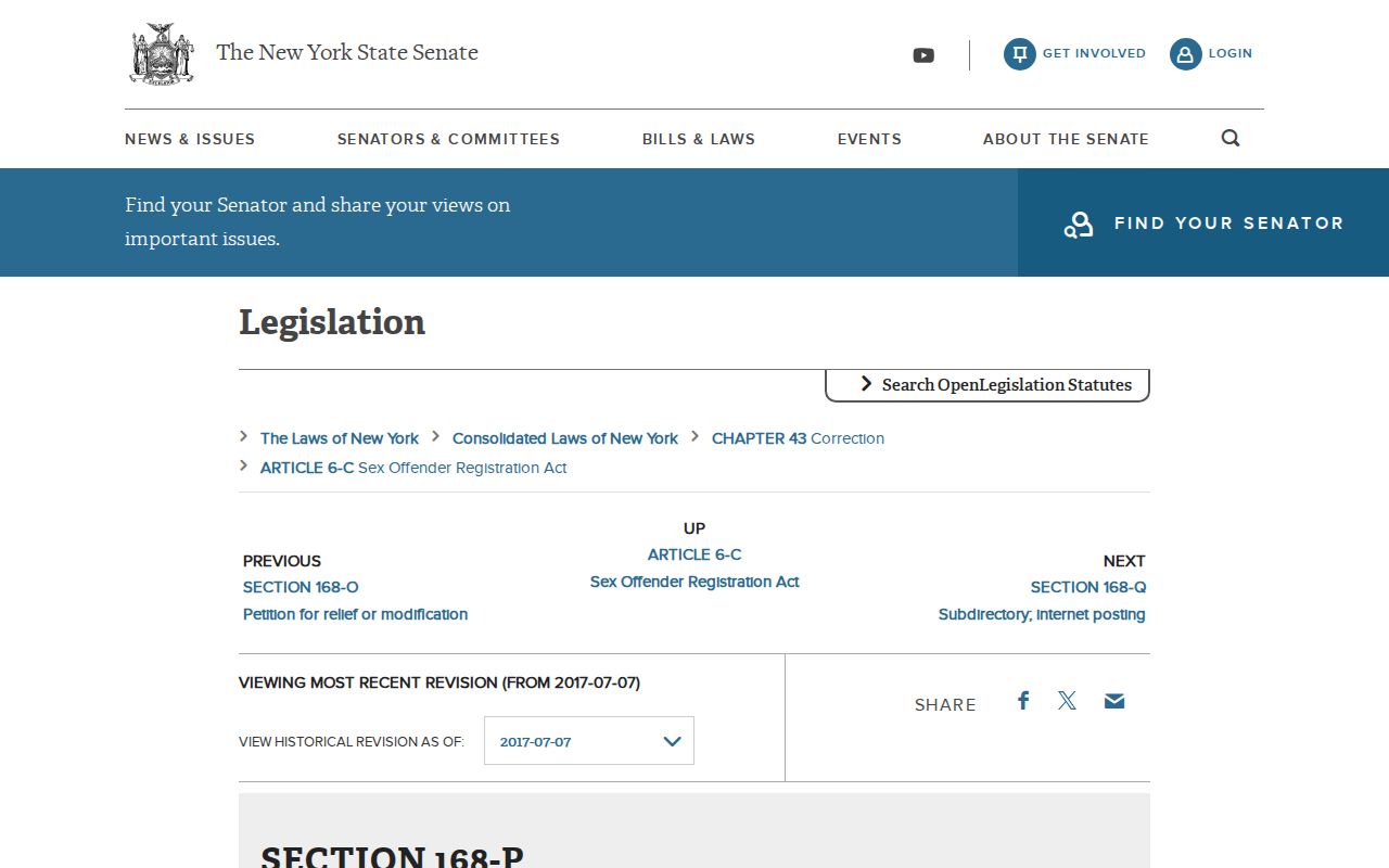 Otsego County sex offender registry Correction Law 168-p warning